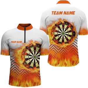 White Orange Fire Flame Darts Quarter Zip Shirt Custom Darts Shirt For Men Dart Jerseys LDT1459