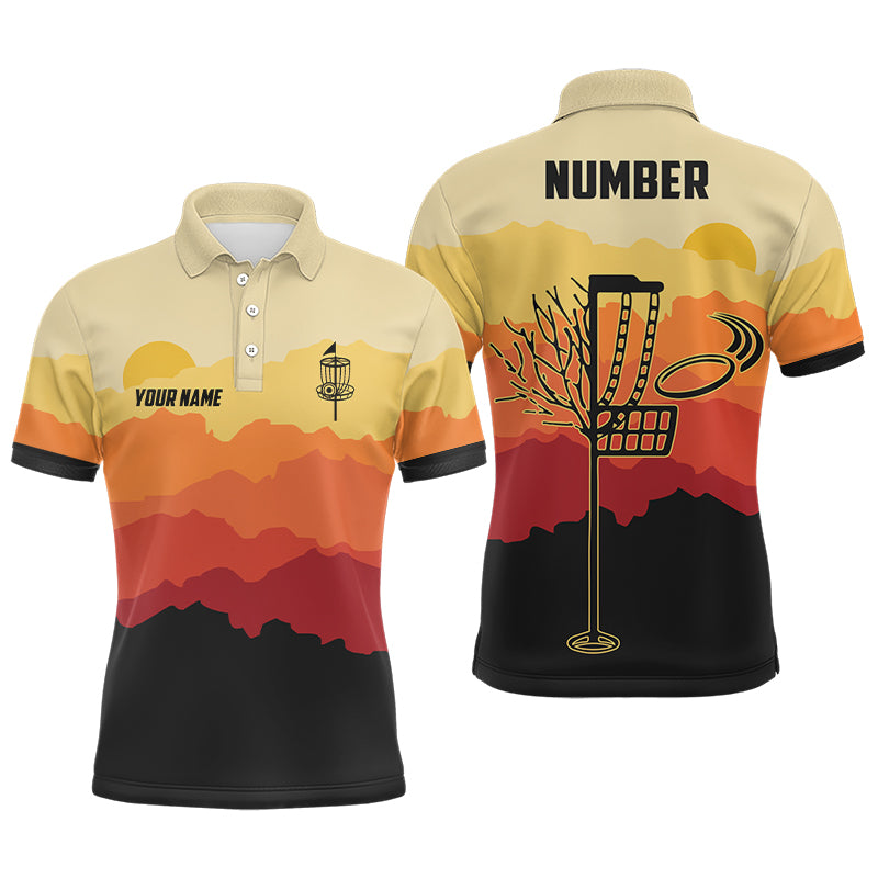 Sunset Pattern Mens Golf Polo Shirts, Custom Golf Shirt Disc Golf Shirts For Mens, Golf Gifts LDT0054