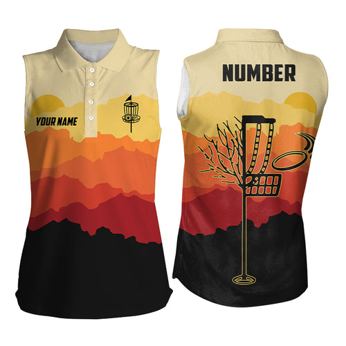 Sunset Pattern Womens Sleeveless Golf Shirts, Custom Golf Shirt Disc Golf Shirts For Women, Golf Gift LDT0054