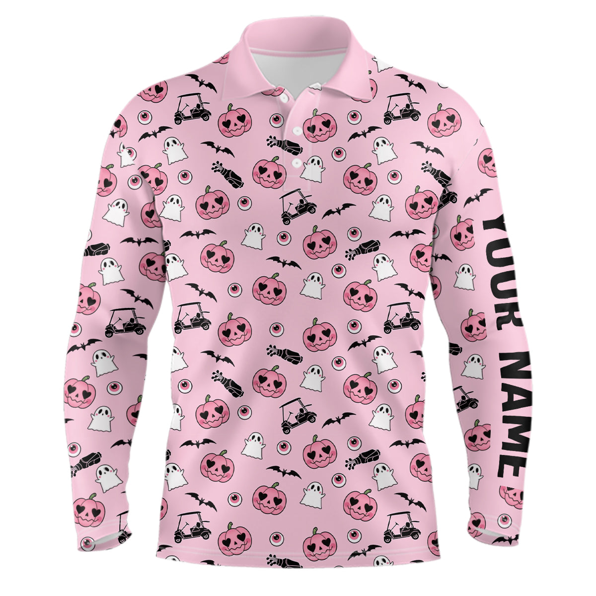 Pink Halloween Mens Golf Polo Shirts Custom Golf Shirts For Men Cute Halloween Golf Gifts LDT0548