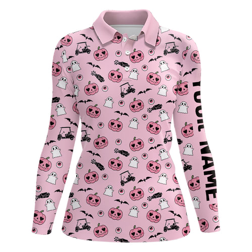 Pink Halloween Womens Golf Polo Shirts Custom Golf Shirts For Women Cute Halloween Golf Gifts LDT0548