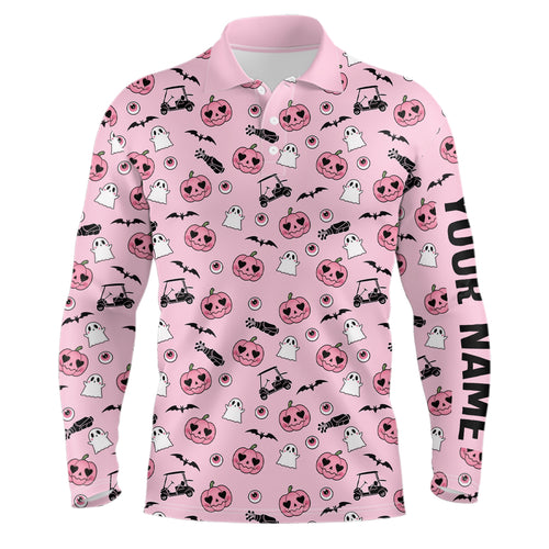 Pink Halloween Mens Golf Polo Shirts Custom Golf Shirts For Men Cute Halloween Golf Gifts LDT0548