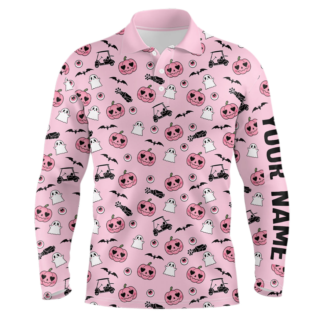 Pink Halloween Mens Golf Polo Shirts Custom Golf Shirts For Men Cute Halloween Golf Gifts LDT0548