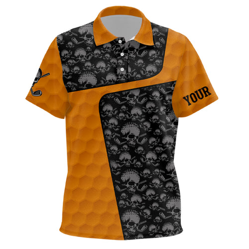 Skull Orange Golf Ball Pattern Kids Polo Shirt Custom Golf Shirts For Kid Halloween Golf Gifts LDT0553