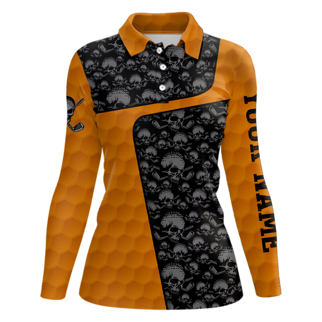 Skull Orange Golf Ball Pattern Polo Shirt Custom Golf Shirts For Women Halloween Golf Gifts LDT0553