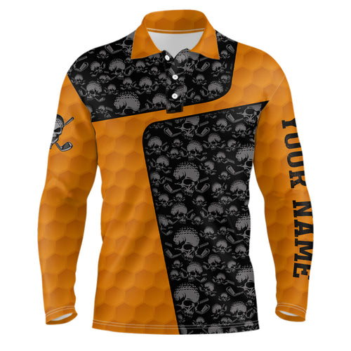 Skull Orange Golf Ball Pattern Mens Polo Shirt Custom Golf Shirts For Men Halloween Golf Gifts LDT0553