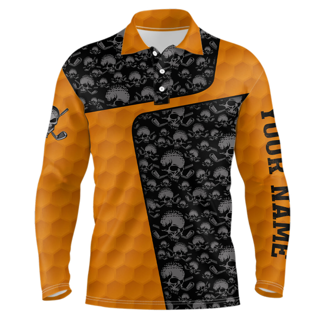 Skull Orange Golf Ball Pattern Mens Polo Shirt Custom Golf Shirts For Men Halloween Golf Gifts LDT0553