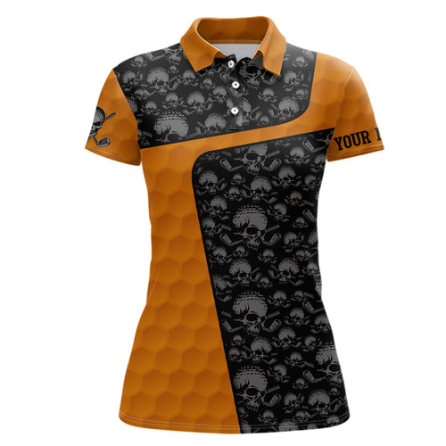 Skull Orange Golf Ball Pattern Polo Shirt Custom Golf Shirts For Women Halloween Golf Gifts LDT0553