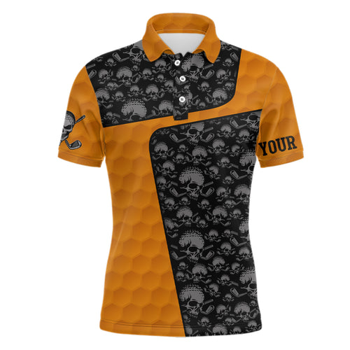 Skull Orange Golf Ball Pattern Mens Polo Shirt Custom Golf Shirts For Men Halloween Golf Gifts LDT0553