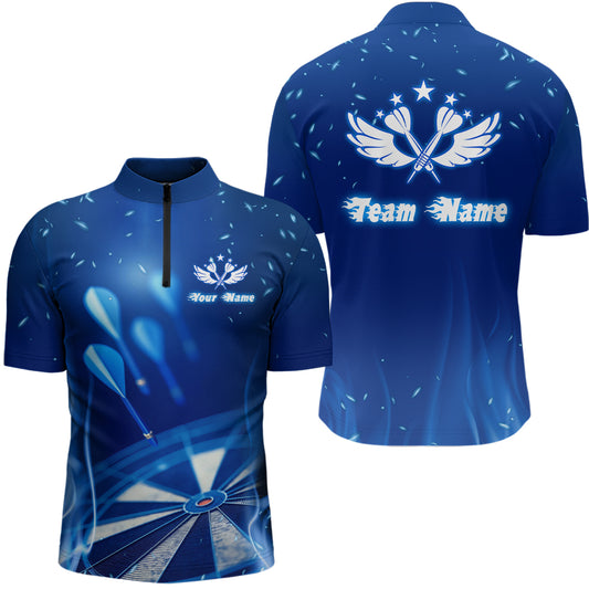 Blue Fire Flame Star Personalized Darts Quarter Zip Shirt Custom Cool Dart Jerseys For Men LDT1063