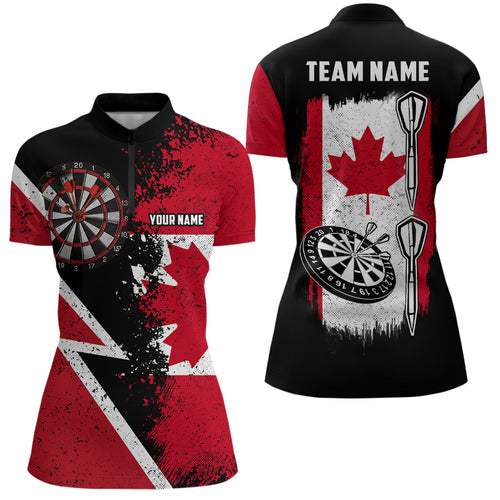 Retro Canada Flag Darts Quarter-zip Shirt Custom Patriot Darts Shirt For Women Dart Jersey LDT1060