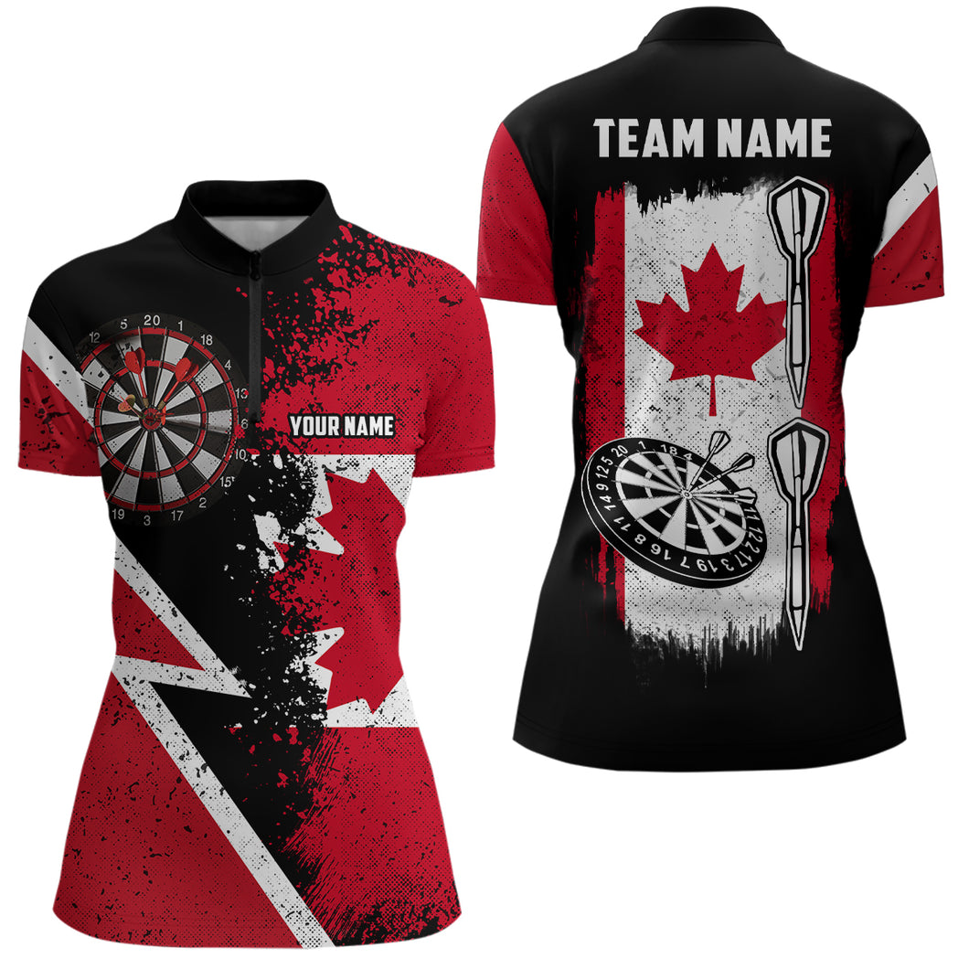Retro Canada Flag Darts Quarter-zip Shirt Custom Patriot Darts Shirt For Women Dart Jersey LDT1060