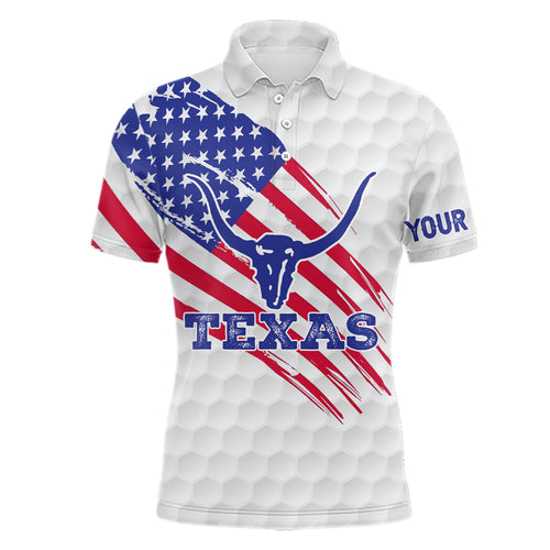 Texas Flag Longhorn Mens Golf Polo Shirts Custom Patriotic Golf Shirts For Men Golf Gifts LDT0258