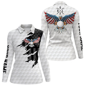 Ripped American Flag Golf Polos Custom Us Eagle Golf Shirts For Women Patriotic Golf Gifts LDT0253