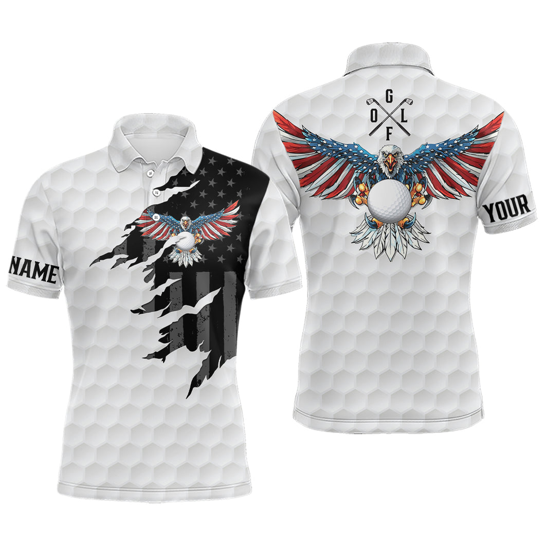 Ripped American Flag Golf Polos Custom Us Eagle Golf Shirts For Men, Patriotic Golf Gifts LDT0253