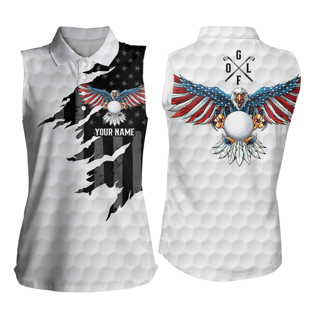 Ripped American Flag Sleeveless Golf Polos Custom Us Eagle Golf Shirts For Women Patriotic Golf Gifts LDT0253