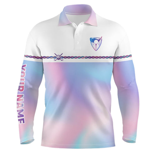 Personalized Mens Golf Polo Shirt Custom Gradient Pastel Rainbow Golf Shirts For Men Golf outfit LDT0867