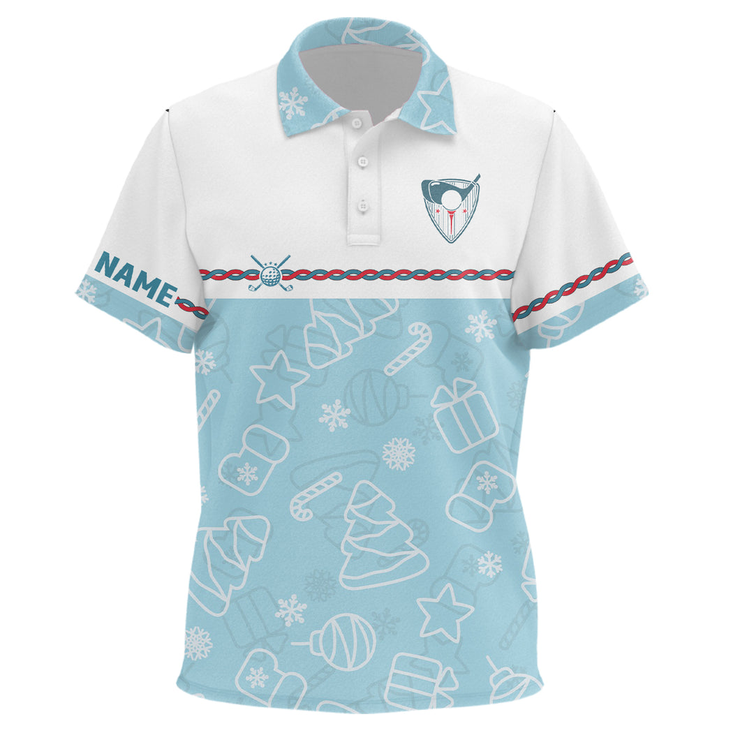 Personalized Blue Christmas Golf Kids Polo Shirt Custom Winter Xmas Pattern Cool Golf Shirts For Kid LDT0868