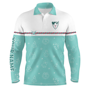 Turquoise Christmas Golf Mens Polo Shirt Custom Winter Pattern Golf Shirts For Men Xmas Golf gifts LDT0869