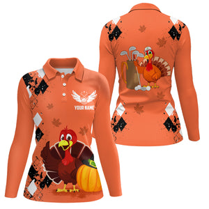 Turkey Bird Thanksgiving Golf Polo Shirt Argyle Orange Custom Women Golf Tops Cool Golf Gifts LDT0871