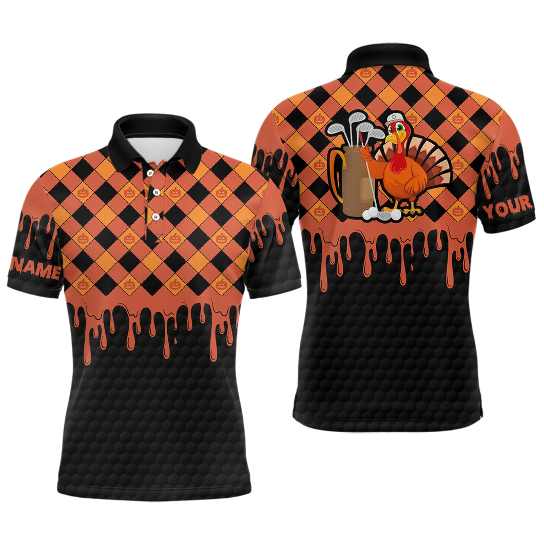 Golf Turkey Thanksgiving Golf Mens Polo Shirt Orange Pumpkin Custom Golf Shirts For Men Golf Gifts LDT0874