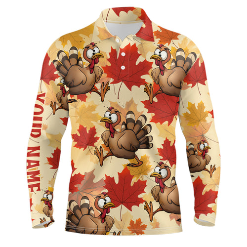 Turkey Thanksgiving Mens Golf Polo Shirt Fall Maple Leaves Custom Golf Shirts For Men Golf Gifts LDT0876