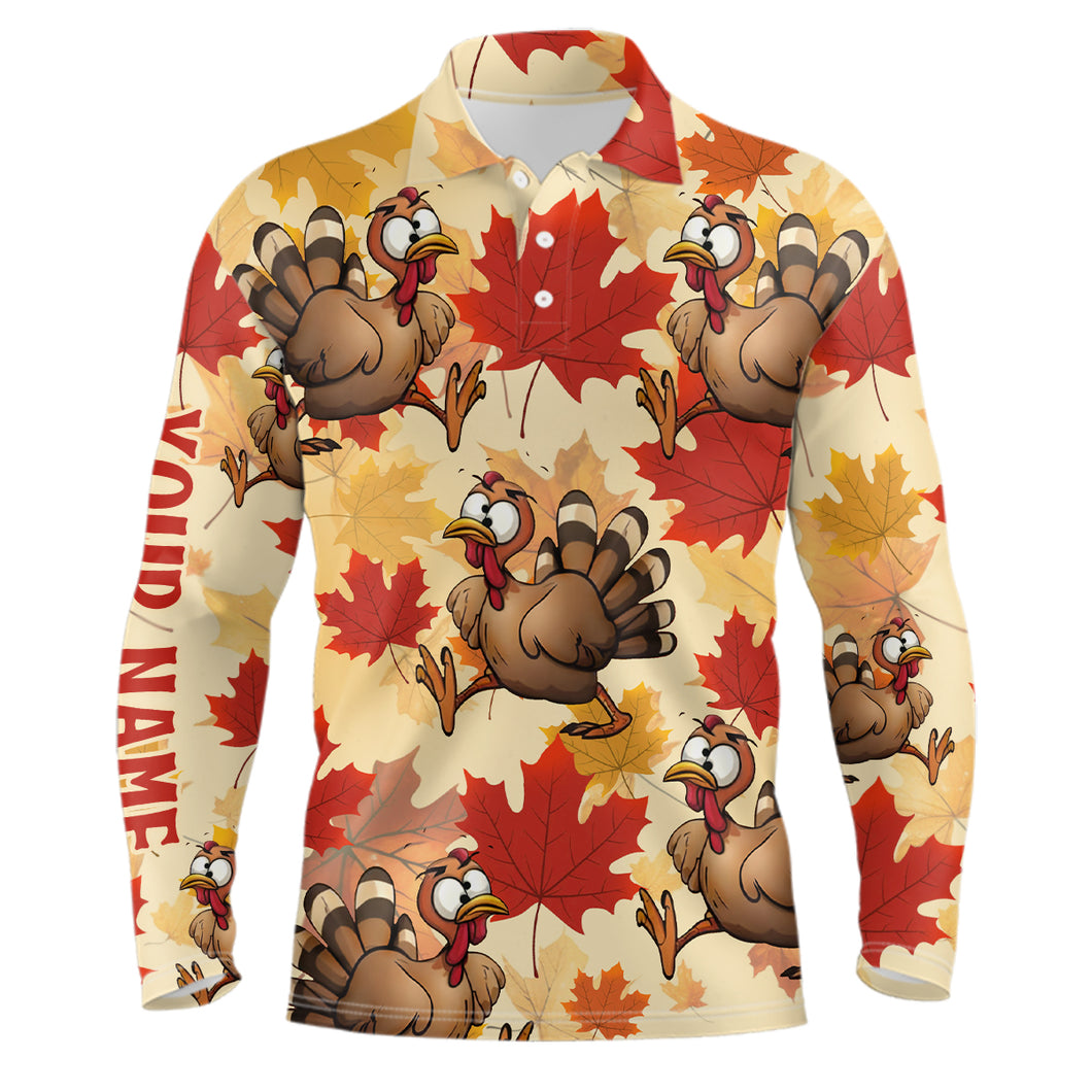 Turkey Thanksgiving Mens Golf Polo Shirt Fall Maple Leaves Custom Golf Shirts For Men Golf Gifts LDT0876