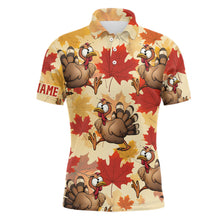 Load image into Gallery viewer, Turkey Thanksgiving Mens Golf Polo Shirt Fall Maple Leaves Custom Golf Shirts For Men Golf Gifts LDT0876