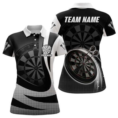 Personalized Black White 3D Women Darts Polo Shirt Custom Cool Darts Team Jersey For Women LDT1076