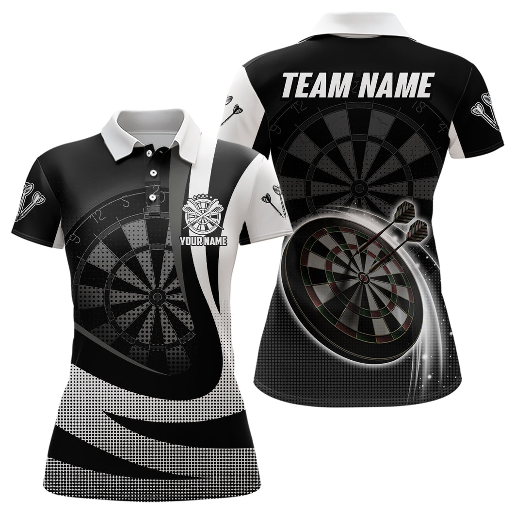 Personalized Black White 3D Women Darts Polo Shirt Custom Cool Darts Team Jersey For Women LDT1076