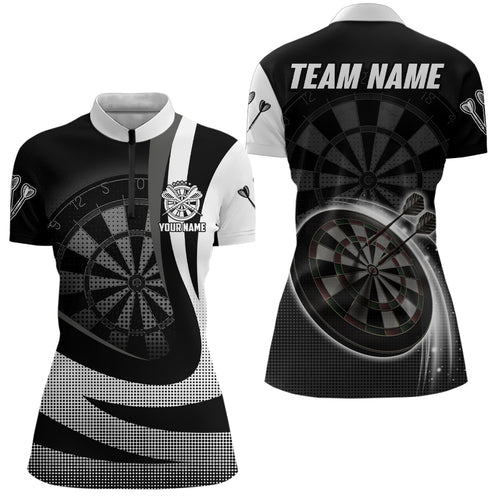 Personalized Black White Darts Quarter Zip Shirt Custom Cool Darts Team Jersey For Women LDT1076