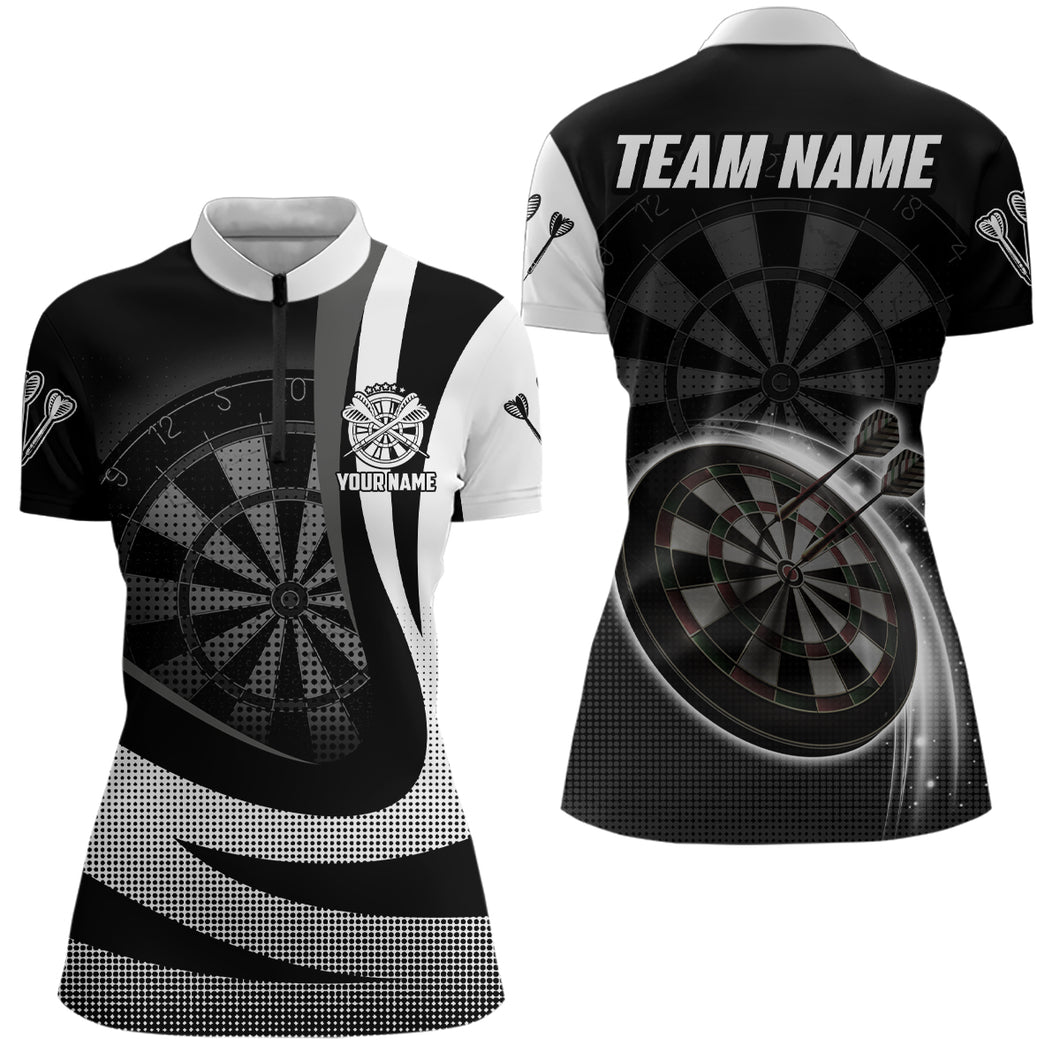 Personalized Black White Darts Quarter Zip Shirt Custom Cool Darts Team Jersey For Women LDT1076