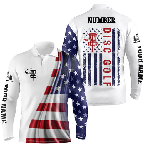 American Flag Mens Disc Golf Polo Shirts Customized Patriotic Disc Golf Tops For Men Golf Gifts LDT1073