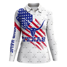 Load image into Gallery viewer, Texas Flag Longhorn Womens Golf Polo Shirts, Custom Patriotic Golf Shirts For Women, Best Golf Gifts LDT0071