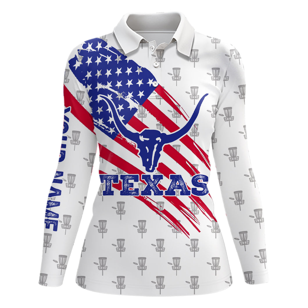 Texas Flag Longhorn Disc Golf Polo Shirts Custom Patriotic Golf Shirts For Women Golf Gifts LDT0267