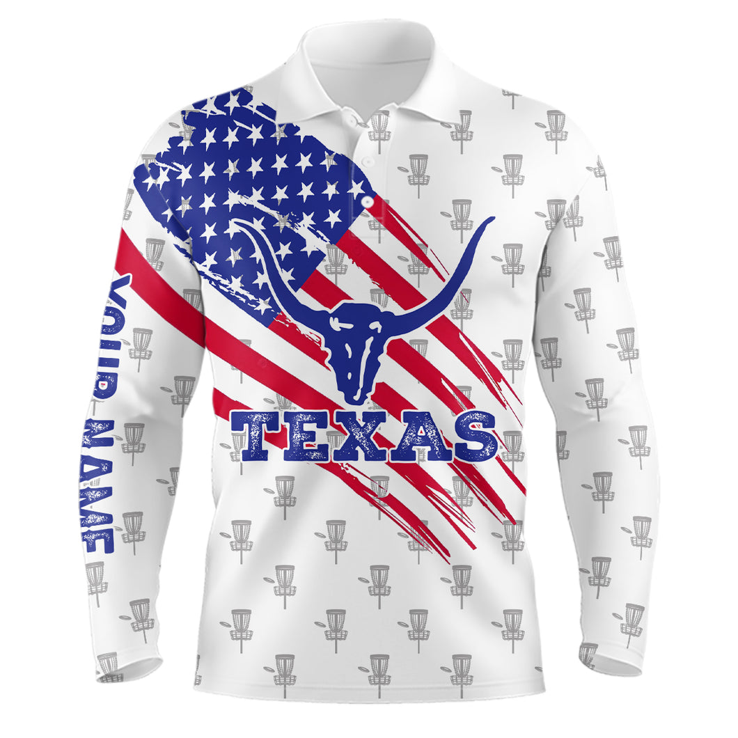 Texas Flag Longhorn Disc Golf Polo Shirts Custom Patriotic Golf Shirts For Men Golf Gifts LDT0267
