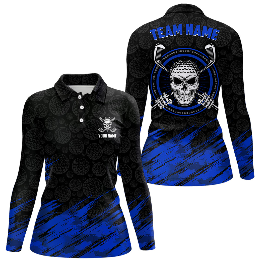 Personalized 3D All Over Print Skull Womens Golf Polo Shirt Navy Black Golf Shirts For Women LDT0560
