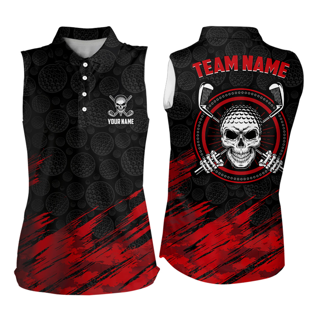 Personalized 3D All Over Print Skull Womens Sleeveless Polo Shirt Red Black Golf Shirts For Women LDT0561