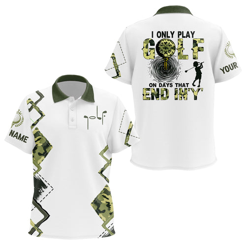 I Only Play Golf On Days That End In 'Y' Green Camo Kids Golf Polo Shirts Unisex Golf Shirts For Kid LDT0564