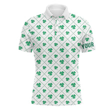 Load image into Gallery viewer, Green Clover On Checkered Pattern Patrick Day Mens Golf Shirts Custom Name Golf Gifts For Men LDT1268