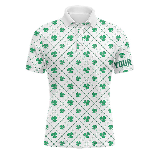 Green Clover On Checkered Pattern Patrick Day Mens Golf Shirts Custom Name Golf Gifts For Men LDT1268