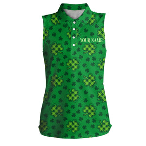 Clover St Patrick Womens Sleeveless Polo Shirt Shamrock Leave Custom Golf Shirts For Women Golf Gifts LDT1261
