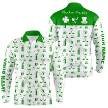 Load image into Gallery viewer, Green White Plan For The Day Golf Icon St Patrick Day Mens Golf Polo Shirt Custom Golf Shirts For Men LDT1279