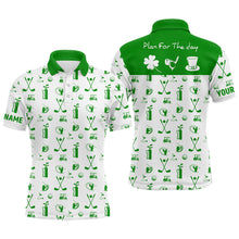 Load image into Gallery viewer, Green White Plan For The Day Golf Icon St Patrick Day Mens Golf Polo Shirt Custom Golf Shirts For Men LDT1279