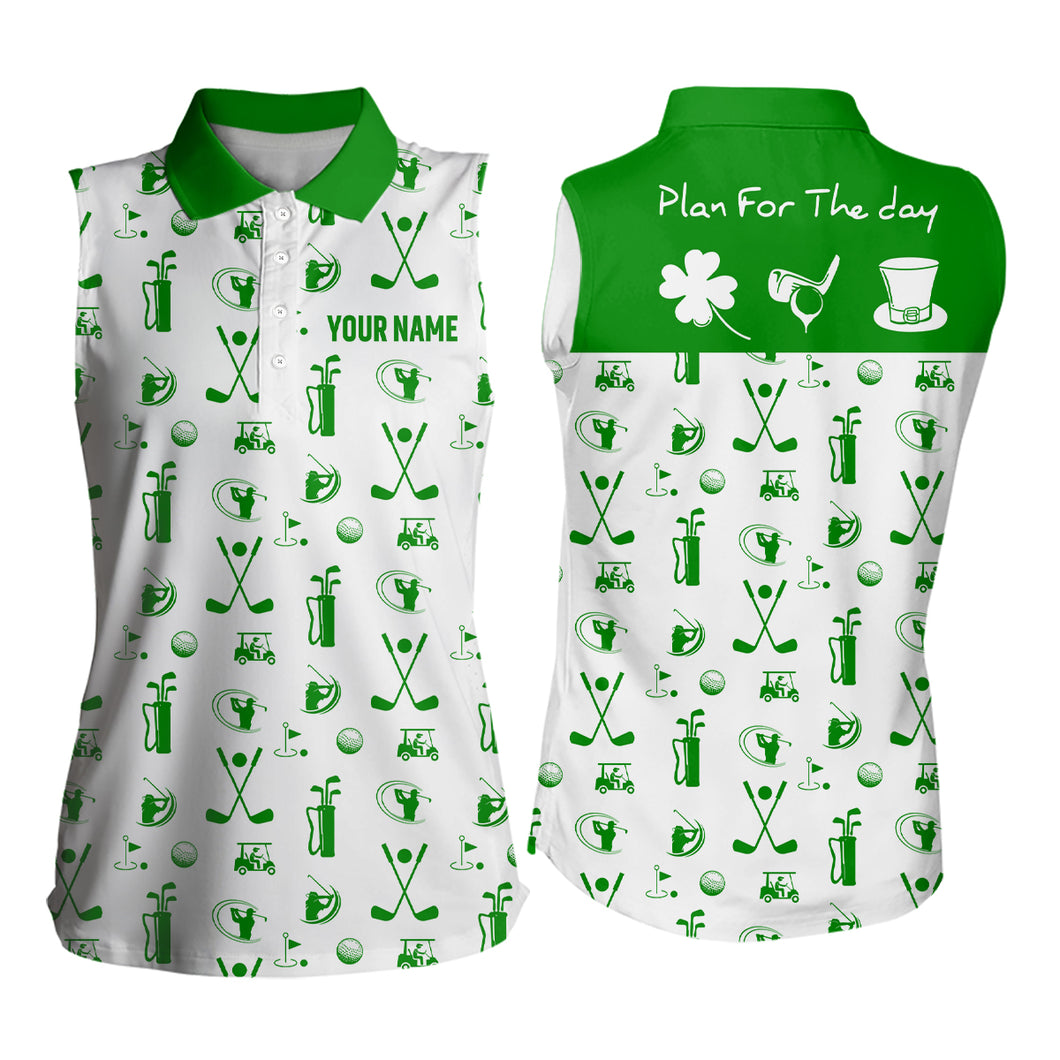 Green White Womens Sleeveless Polo Shirt Plan For The Day St Patrick Day Custom Golf Shirts For Women LDT1279