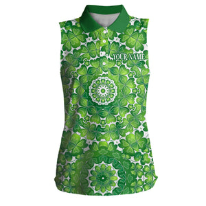 Green Clover Circle St Patrick Day Womens Sleeveless Polo Shirt Custom Women Golf Shirts Golf Gifts LDT1263