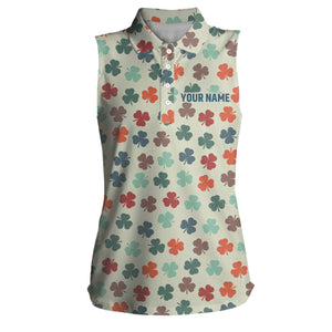 Colorful Clover Leaves St Patrick Day Womens Sleeveless Polo Shirt Custom Name Golf Shirts Golf Gifts LDT1266