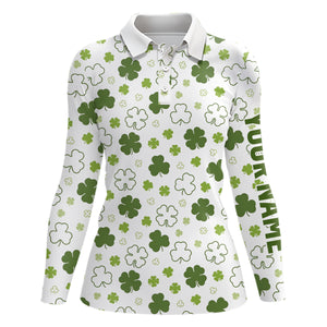 White Green Clover St Patrick Day Golf Polo Shirts Custom Golf Shirts For Women Golfing Gifts LDT1267