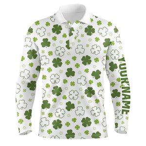 White Green Clover St Patrick Day Mens Golf Polo Shirts Custom Golf Shirts For Men Golfing Gifts LDT1267