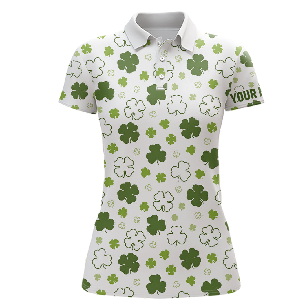 White Green Clover St Patrick Day Golf Polo Shirts Custom Golf Shirts For Women Golfing Gifts LDT1267